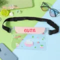 Transparent waterproof waist bag with pink bunny pattern and adjustable black strap - Little Rabbit (Cute) / Small Size / Pink
