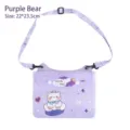 Purple waterproof phone pouch with adjustable strap and cute bear cartoon print. - Purple Bear