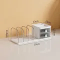 Minimalistischer schneeweißer Schreibtisch-Organizer mit Buchstütze aus Metall und Schubladen - JW2130 Mit Aufbewahrungsbox / Weiß
