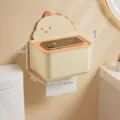 Cream colored cartoon dinosaur wall-mounted tissue box with phone tray and no-drill sticker - Basic Style / Cream