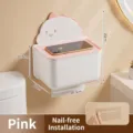 Pink cartoon dinosaur wall-mounted tissue box with top shelf for mobile phone - Basic Style / Pink