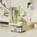 Cream yellow rotating desk organizer with pegboard and storage drawer, 150x150x245mm - Cream