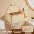 Cream dinosaur wall-mounted tissue box with storage shelf and punch-free installation - Storage / Cream