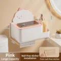 Cute pink cartoon dinosaur wall-mounted tissue box for bathroom and kitchen paper storage. - Storage / Pink