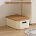 Cream and brown stackable storage box with lid, large size 35x24.5x14.5cm - Heightened Style (With Lid) / L