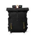 Modern black large capacity roll-top laptop backpack for outdoor travel and business commute - One Size / Black
