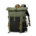 Multifunctional olive green roll-top travel backpack for men with large capacity - One Size / Green