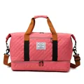 Large capacity pink travel duffel bag gym bag with bottom compartment and shoulder strap - One Size / Carmine Pink