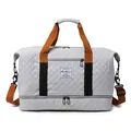 Large capacity quilted travel duffel bag gym shoulder sports bag for women and men - One Size / Dawn Grey