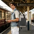 Grey roll-top backpack for men stylish sports design large capacity travel outdoor bag - One Size / White and Gray Patchwork