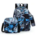 Set di tre pezzi di zaini scolastici alla moda con stampa graffiti astratta blu e bianca - Stile Graffiti (shengyuan-0102) / Set di 3 pezzi / Blu