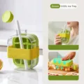 Green portable silicone ice cube mold bottle with straw for sports and fitness use - Style B With Straw And Strap / Small Size 500 / Green