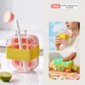 Pink press-to-release ice cube tray water bottle with integrated straw and yellow grip - Style B With Straw And Strap / Small Size 500 / Pink