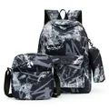 Trendy three-piece graffiti print backpack set including crossbody bag and pencil case - Graffiti Style (shengyuan-0102) / Three-Piece Set / Black