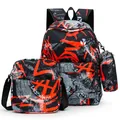 Trendy graffiti school backpack 3-piece set featuring shoulder bag and pencil case - Graffiti Style (shengyuan-0102) / Three-Piece Set / Red