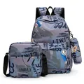 Trendy 3-piece graffiti backpack set for students with crossbody bag and pouch - Graffiti Style (shengyuan-0102) / Three-Piece Set / Purple