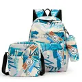 Set di 3 zaini alla moda per studenti con motivo graffiti blu per la scuola e il viaggio - Stile Graffiti (shengyuan-0102) / Set di 3 pezzi / Ciano