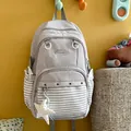 Stylish grey school backpack with white polka dots stripes and a cute star charm - No Pendant / Gray