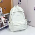 Minimalist off-white student backpack with embroidered lettering for school or travel. - One Size / White