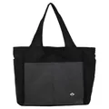 Large black nylon tote bag with grey checkered pocket and multiple compartments for travel - One Size / Black