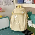 Cute yellow polka dot backpack with clear PVC window and white cat plush keychain - S / Regular / Yellow