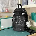 Süßer schwarzer gepunkteter Schulrucksack mit Flügeln, Klarsichttasche und Plüschanhänger - S / Normal / Schwarz