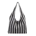 Elegante bolso tote de rayas blancas y negras con diseño de lazo para uso diario - Talla única / Negro