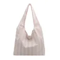 Soft cream and pink striped underarm tote bag featuring delicate bow pattern design - One Size / Khaki