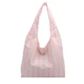 Light pink and white striped shoulder tote bag with cute small bow patterns for girls - One Size / Pink