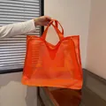 Bolso tote grande de malla de nailon naranja para playa compras y yoga fitness - Talla única / Rojo Anaranjado