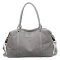 Lightweight large capacity grey travel bag with purple embroidery and shoulder strap - Gray / One Size