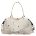 Large capacity cream travel bag featuring red bow embroidery and black hardware - Beige / One Size