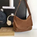 Brown corduroy messenger bag with adjustable strap for school and casual daily use - One Size / Brown