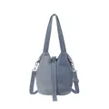 Sac seau à la mode en patchwork de denim bleu avec bandoulière réglable et poignée - Moyen / Bleu clair