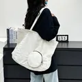 Minimalist lightweight foldable beige washed cloth tote bag for daily casual shopping use - One Size / Beige