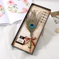 Set de pluma de pavo real vintage con 5 plumillas de repuesto y tinta en caja regalo - Estilo Pluma de Pavo Real (SFDPB013035P)