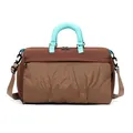 Large capacity brown checkered travel duffel bag with blue handles for sports fitness - Brown / One Size