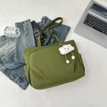 Olive green large capacity tote bag with a white cloud keychain for student commuting - One Size / Army Green