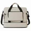 Large cream waterproof gym travel bag with black straps and multi-pocket design - Off White / One Size