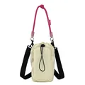 Cream compact crossbody bag for phone and water bottle with trendy pink rope handle - With Pendant / Off White