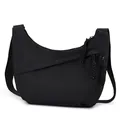 Black Oxford fabric crescent crossbody chest bag with braided zipper pulls for women - One Size / Black