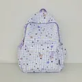 Japanischer Rucksack mit lila Karomuster und süßen bunten Sternmotiven für Schule - Ohne Anhänger / Lila