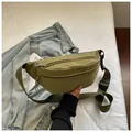 Olive green nylon fanny pack with adjustable strap and dual zipper pockets for women - Green