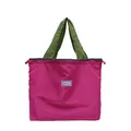 Large capacity foldable fuchsia shopping bag with green handles and drawstring closure - One Size / Purple Color Block
