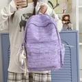 Zaino tie-dye viola in stile coreano di grande capacità con motivi a cuore in rilievo - con portachiavi / Viola