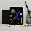Vintage Schreibset mit blauer Feder, Wachssiegel, Stempel und Federn in Geschenkbox - Königsblau (SP041002)