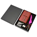 Vintage Federkiel und Kunstleder Notizbuch Geschenkset in einer eleganten schwarzen Box - Rosarotes Feder Set