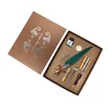 Set regalo penna piuma verde con timbro ceralacca, inchiostro e pennini extra in confezione - Kit Penna Ceralacca Retro (SFDPS038035) / Verde Scuro