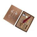 Elegante set regalo penna piuma vintage con ceralacca e inchiostro in scatola di bronzo - Kit Penna Ceralacca Retro (SFDPS038006) / Borgogna