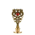 Cabezal de sello de cera de metal vintage con doble dragón y gema roja para boda. - Bronce Antiguo